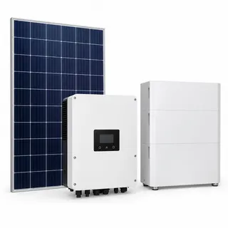 Painel solar, inversor híbrido e bateria residencial, imagem ilustrativa
